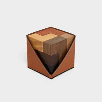 Puzzle Cube in Wood and Natural Calfskin Case