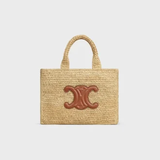 Small Cabas Thais in Raffia and Calfskin