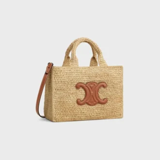 Small Cabas Thais in Raffia and Calfskin