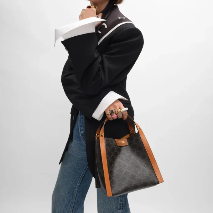 Small Cube Bag in Triomphe Canvas and Natural Calfskin Small Cube Bag in Triomphe Canvas and Natural Calfskin