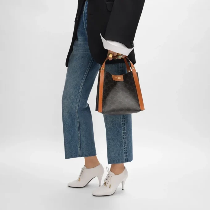 Small Cube Bag in Triomphe Canvas and Natural Calfskin Small Cube Bag in Triomphe Canvas and Natural Calfskin