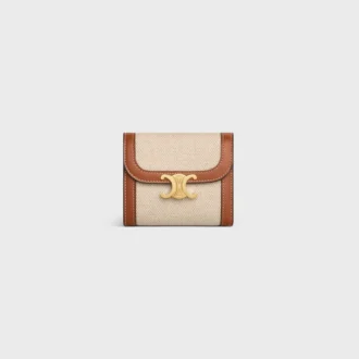 Small Flap Wallet Triomphe in Textile and Calfskin