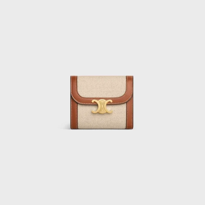 Small Flap Wallet Triomphe in Textile and Calfskin