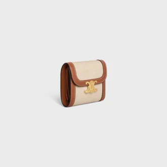 Small Flap Wallet Triomphe in Textile and Calfskin