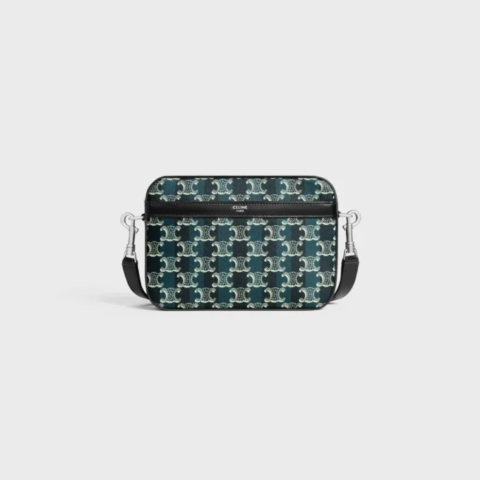 Small Messenger Bag in Striped Triomphe Canvas and Calfskin Small Messenger Bag in Striped Triomphe Canvas and Calfskin