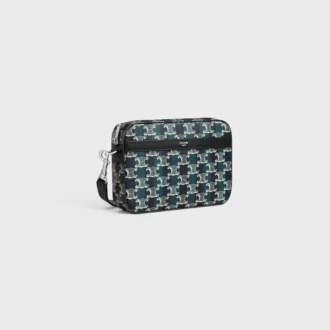 Small Messenger Bag in Striped Triomphe Canvas and Calfskin