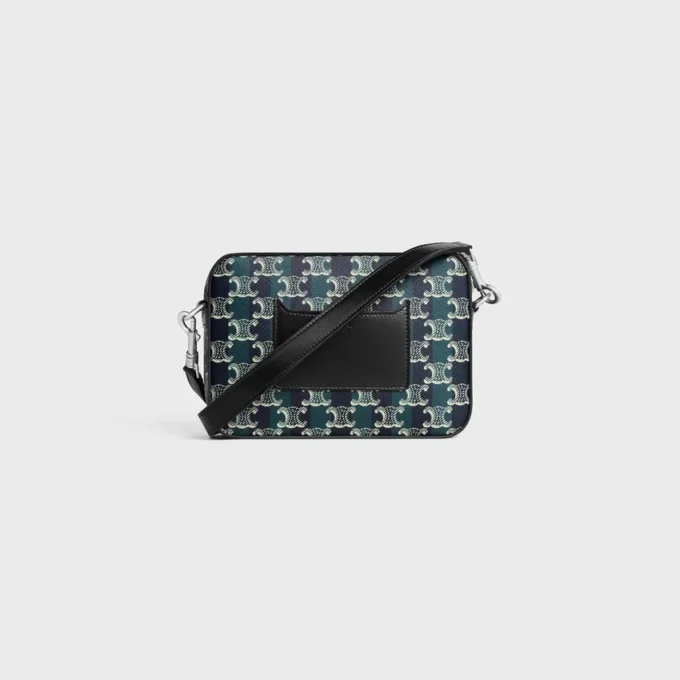 Small Messenger Bag in Striped Triomphe Canvas and Calfskin Small Messenger Bag in Striped Triomphe Canvas and Calfskin