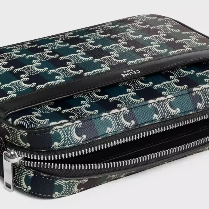 Small Messenger Bag in Striped Triomphe Canvas and Calfskin Small Messenger Bag in Striped Triomphe Canvas and Calfskin