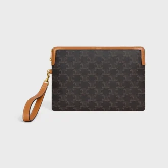 Small Pouch with Strap Cuir Triomphe in Triomphe Canvas and Calfskin