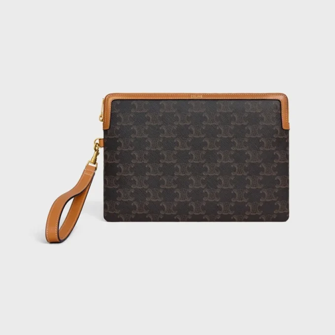 Small Pouch with Strap Cuir Triomphe in Triomphe Canvas and Calfskin Small Pouch with Strap Cuir Triomphe in Triomphe Canvas and Calfskin