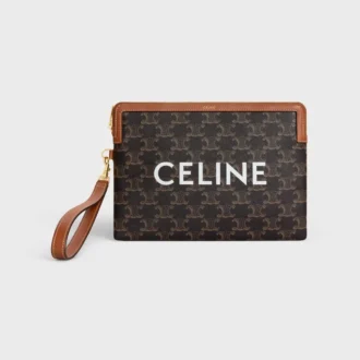 Small Pouch with Strap Cuir Triomphe in Triomphe Canvas with Celine Print