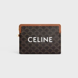 Small Pouch with Strap Cuir Triomphe in Triomphe Canvas with Celine Print