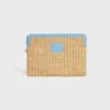 Small Pouch with Strap in Raffia Effect Textile and Calfskin Small Pouch with Strap in Raffia Effect Textile and Calfskin