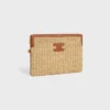 Small Pouch with Strap in Raffia Effect Textile and Calfskin Small Pouch with Strap in Raffia Effect Textile and Calfskin
