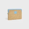 Small Pouch with Strap in Raffia Effect Textile and Calfskin Small Pouch with Strap in Raffia Effect Textile and Calfskin