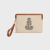 Small Pouch with Strap in Textile with Anchor Embroidery and Calfskin Small Pouch with Strap in Textile with Anchor Embroidery and Calfskin