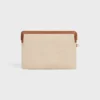 Small Pouch with Strap in Textile with Anchor Embroidery and Calfskin Small Pouch with Strap in Textile with Anchor Embroidery and Calfskin