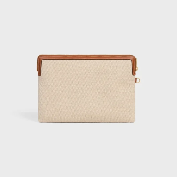 Small Pouch with Strap in Textile with Anchor Embroidery and Calfskin Small Pouch with Strap in Textile with Anchor Embroidery and Calfskin