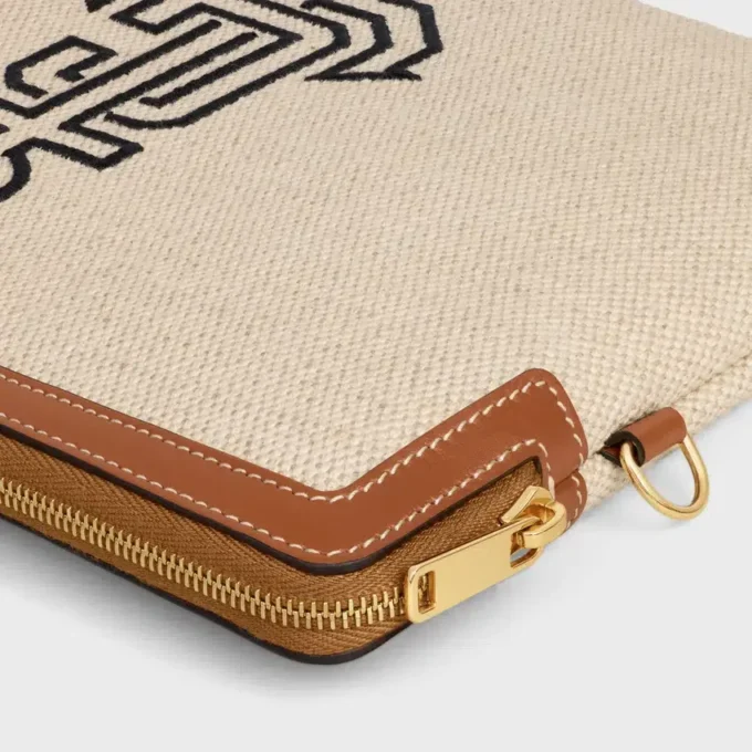 Small Pouch with Strap in Textile with Anchor Embroidery and Calfskin Small Pouch with Strap in Textile with Anchor Embroidery and Calfskin