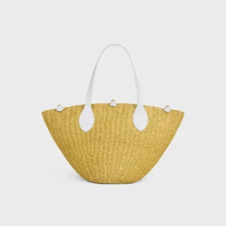 Small Triomphe Beads Basket in Sisal and Calfskin