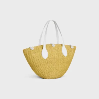Small Triomphe Beads Basket in Sisal and Calfskin
