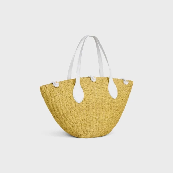 Small Triomphe Beads Basket in Sisal and Calfskin Small Triomphe Beads Basket in Sisal and Calfskin