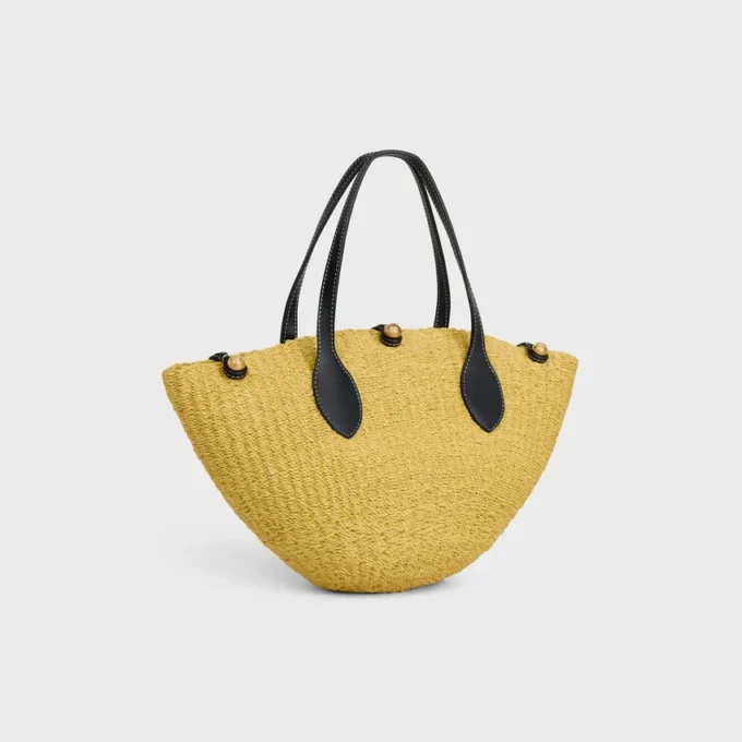 Small Triomphe Beads Basket in Sisal and Calfskin