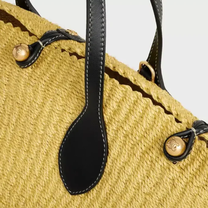 Small Triomphe Beads Basket in Sisal and Calfskin