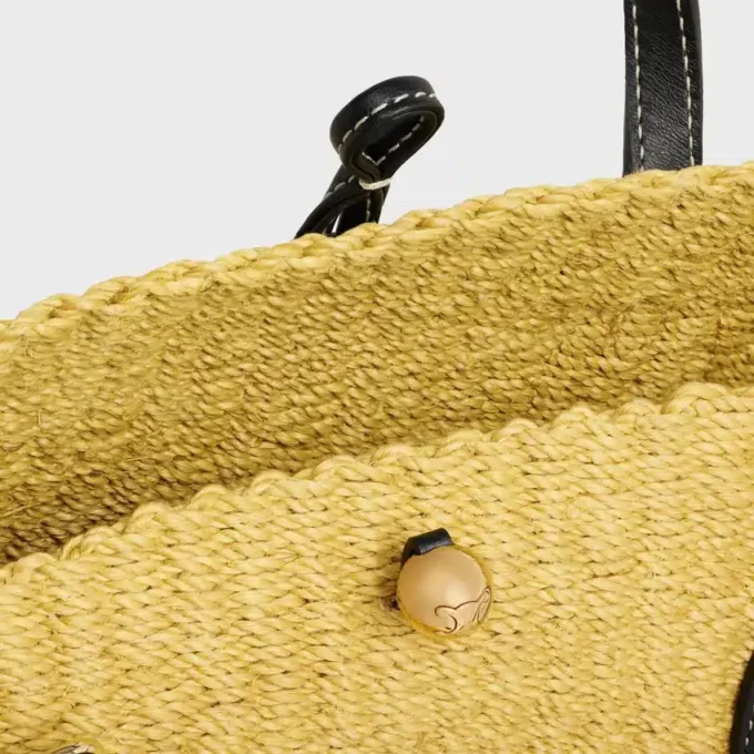 Small Triomphe Beads Basket in Sisal and Calfskin