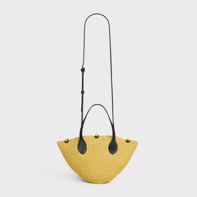 Small Triomphe Beads Basket in Sisal and Calfskin
