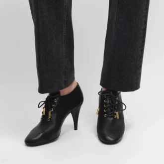 Soft Oxford Lace-Up Heeled Ballerina in Calfskin – Vegetal Tanning