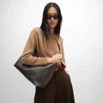 Soft Shopper Bag in Triomphe Canvas and Calfskin