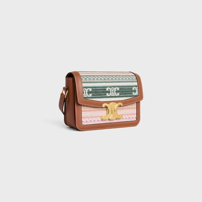 Teen Triomphe Bag in Striped Textile and Calfskin Teen Triomphe Bag in Striped Textile and Calfskin
