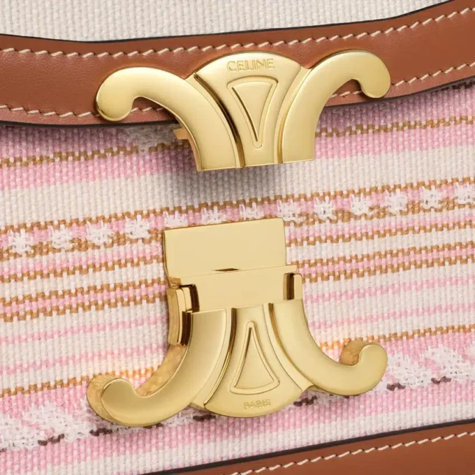 Teen Triomphe Bag in Striped Textile and Calfskin Teen Triomphe Bag in Striped Textile and Calfskin