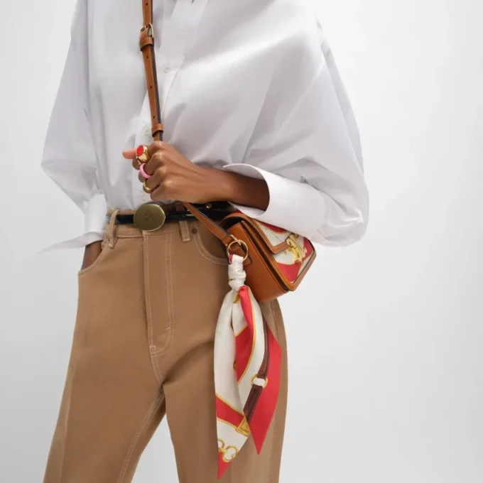 Teen Triomphe in Silk and Natural Calfskin Teen Triomphe in Silk and Natural Calfskin