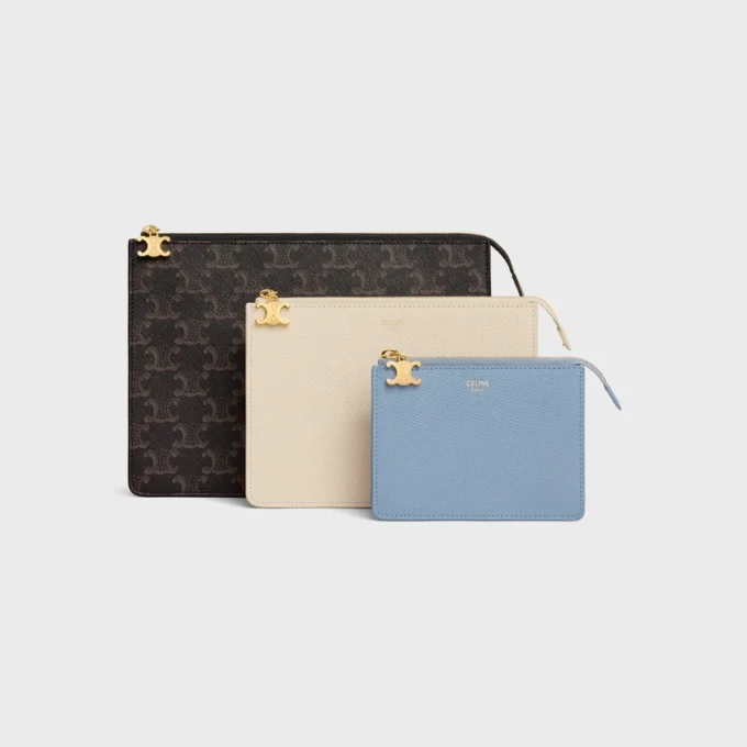 Three Pouches Set Triomphe Charms in Triomphe Canvas & Grained Calfskin Three Pouches Set Triomphe Charms in Triomphe Canvas & Grained Calfskin