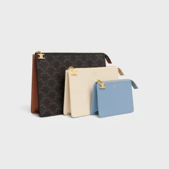 Three Pouches Set Triomphe Charms in Triomphe Canvas & Grained Calfskin