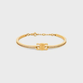 Triomphe Articulated Sparkle Bracelet in Strass and Brass with Gold Finish