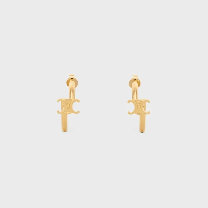 Triomphe Asymmetric Hoops in Brass with Gold Finish Triomphe Asymmetric Hoops in Brass with Gold Finish