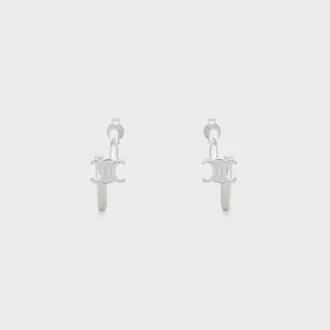 Triomphe Asymmetric Hoops in Brass with Rhodium Finish