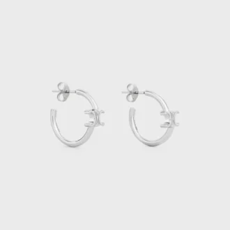 Triomphe Asymmetric Hoops in Brass with Rhodium Finish