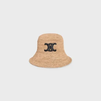 Triomphe Bucket Hat in Raffia