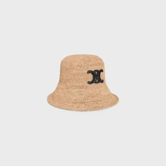 Triomphe Bucket Hat in Raffia