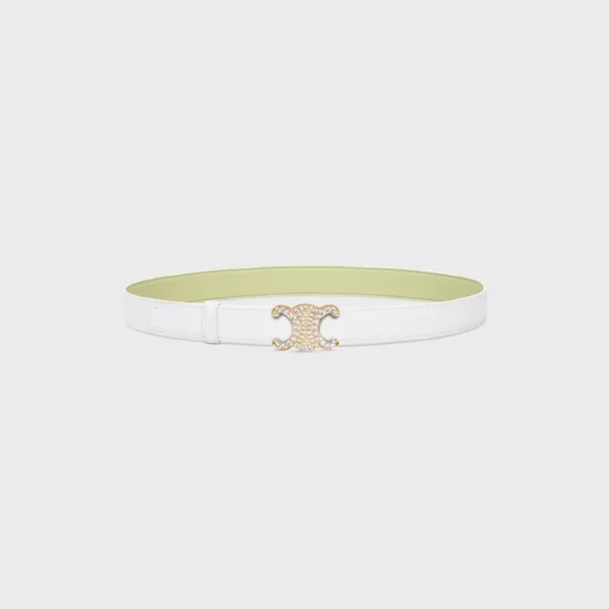 Triomphe Buckle in Brass with Strass & Reversible Strap 25Mm in Smooth and Grained Calfskin Triomphe Buckle in Brass with Strass & Reversible Strap 25Mm in Smooth and Grained Calfskin