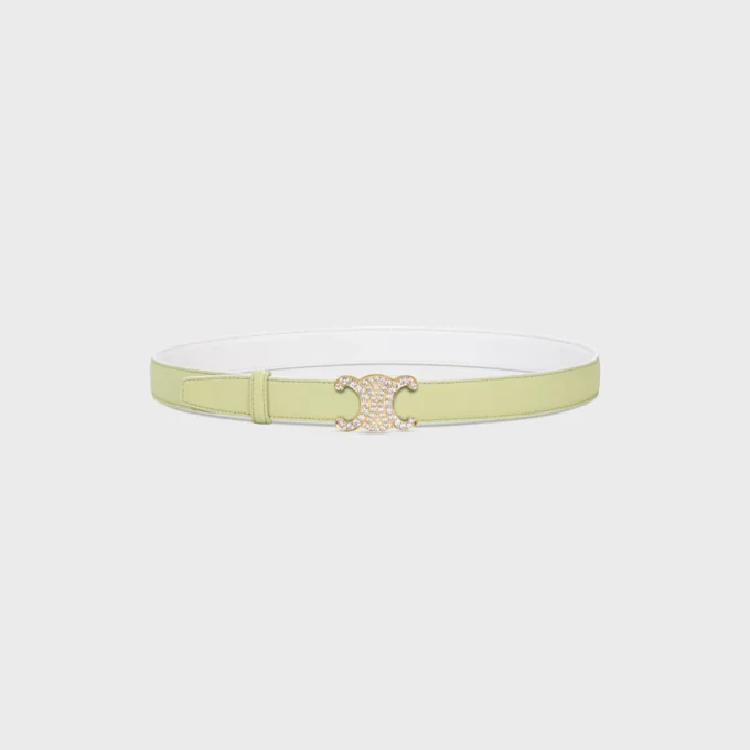 Triomphe Buckle in Brass with Strass & Reversible Strap 25Mm in Smooth and Grained Calfskin Triomphe Buckle in Brass with Strass & Reversible Strap 25Mm in Smooth and Grained Calfskin