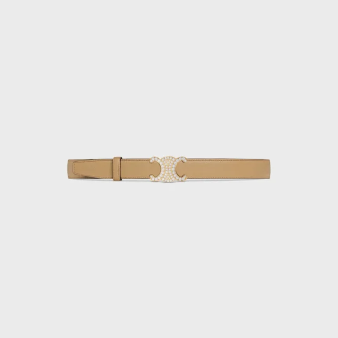 Triomphe Buckle in Brass with Strass & Reversible Strap 25Mm in Smooth and Grained Calfskin Triomphe Buckle in Brass with Strass & Reversible Strap 25Mm in Smooth and Grained Calfskin