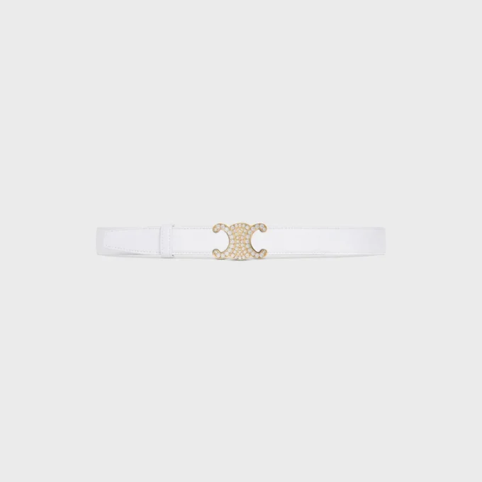 Triomphe Buckle in Brass with Strass & Reversible Strap 25Mm in Smooth and Grained Calfskin Triomphe Buckle in Brass with Strass & Reversible Strap 25Mm in Smooth and Grained Calfskin