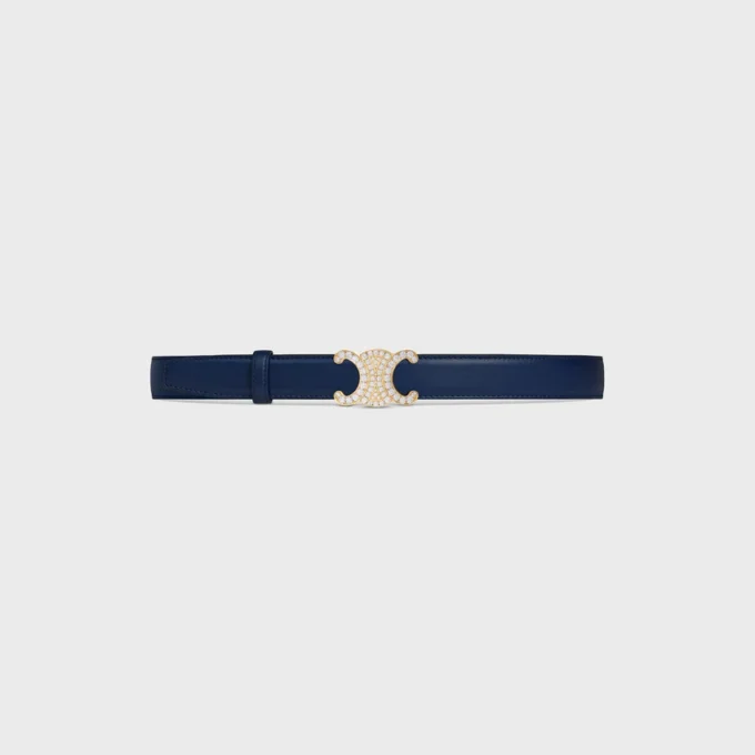 Triomphe Buckle in Brass with Strass & Reversible Strap 25Mm in Smooth and Grained Calfskin Triomphe Buckle in Brass with Strass & Reversible Strap 25Mm in Smooth and Grained Calfskin