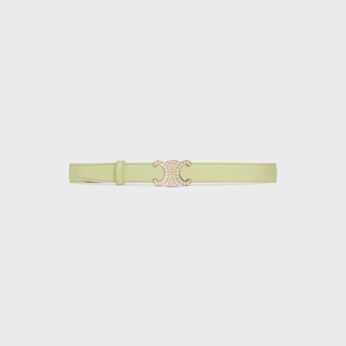 Triomphe Buckle in Brass with Strass & Reversible Strap 25Mm in Smooth and Grained Calfskin Triomphe Buckle in Brass with Strass & Reversible Strap 25Mm in Smooth and Grained Calfskin