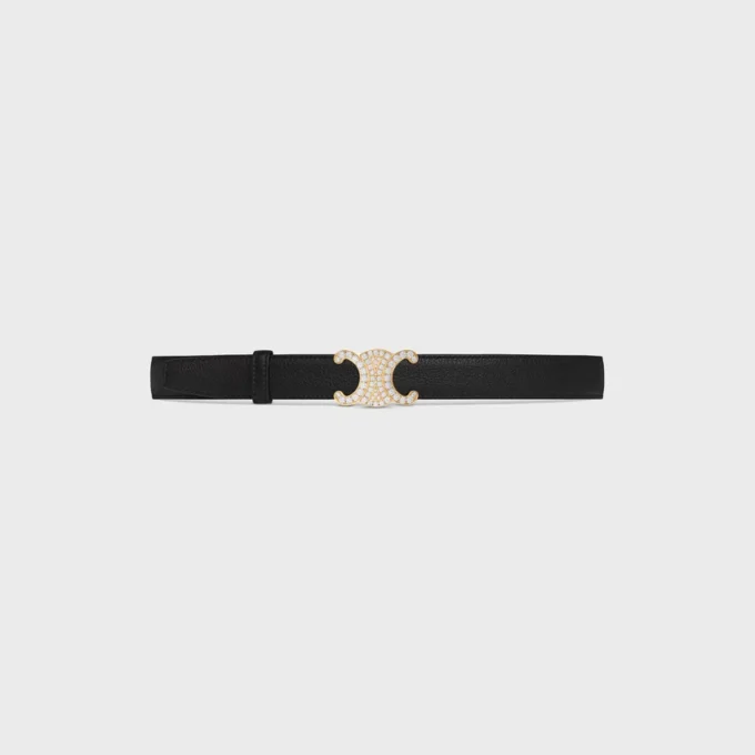 Triomphe Buckle in Brass with Strass & Reversible Strap 25Mm in Smooth and Grained Calfskin Triomphe Buckle in Brass with Strass & Reversible Strap 25Mm in Smooth and Grained Calfskin